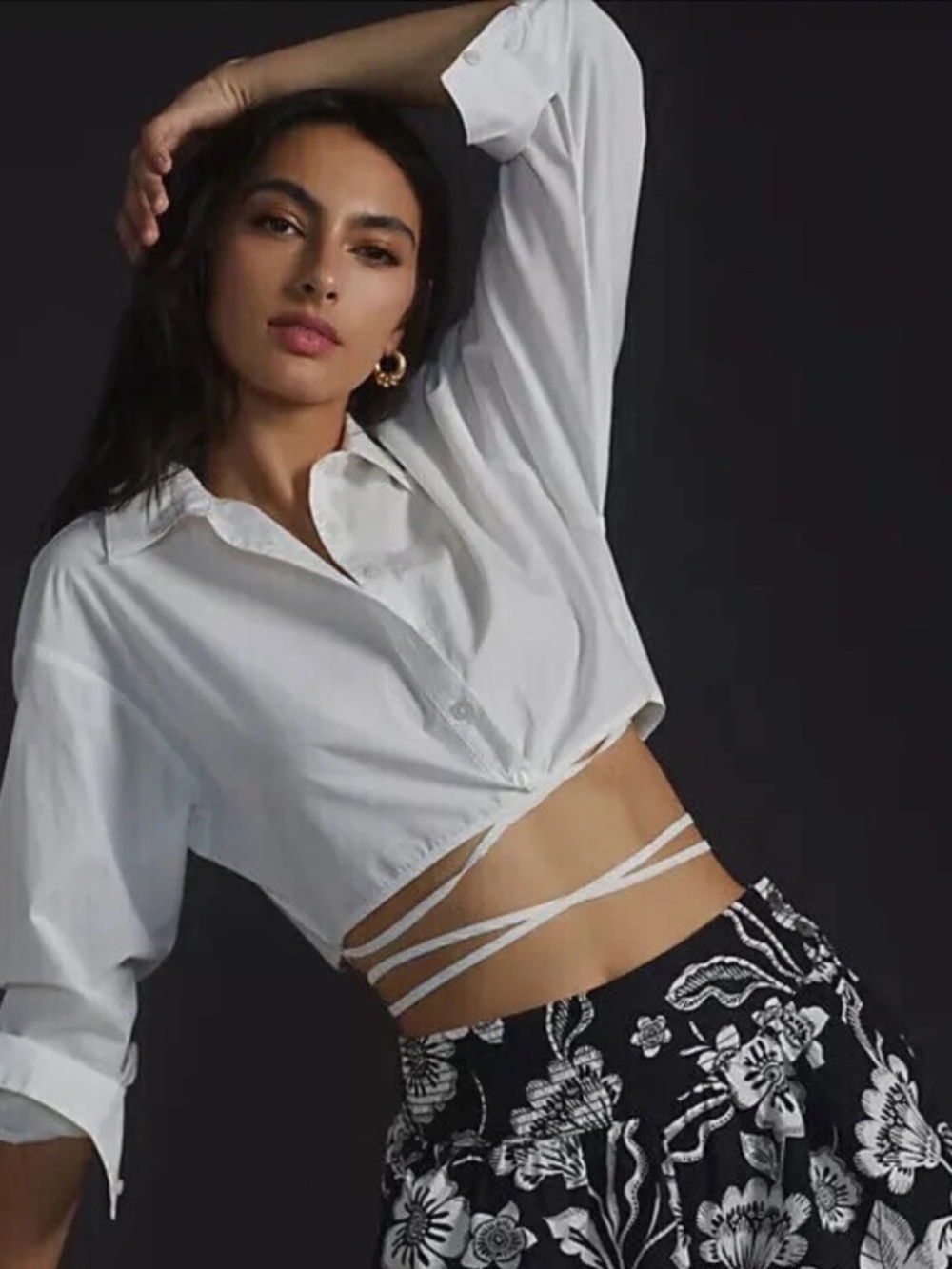 Anthropologie Cropped Tie Buttondown White Long Sleeve Collared Blouse Top 1X